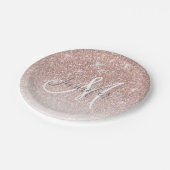 ガーリーなばら色の金ゴールドのグリッターの赤面のモノグラムの名前 ペーパープレート (アングル)