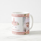 ガーリーなばら色の金ゴールドの花柄のユニコーン コーヒーマグカップ (正面右)