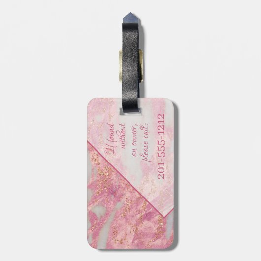 ガーリーなエレガントなピンクの金ゴールドのグリッターの幾何学的なモノグラム ラゲッジタグ (裏面縦)