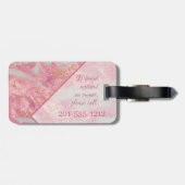 ガーリーなエレガントなピンクの金ゴールドのグリッターの幾何学的なモノグラム ラゲッジタグ (裏面横)