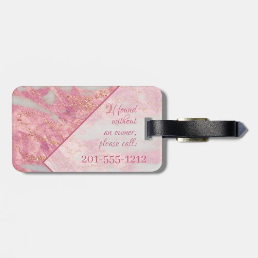 ガーリーなエレガントなピンクの金ゴールドのグリッターの幾何学的なモノグラム ラゲッジタグ (裏面横)