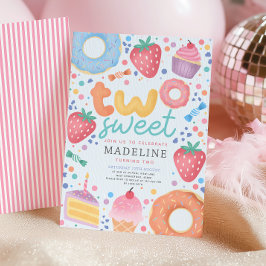 ガーリーなキュートなパステルピンクの"Two Sweet"2歳の誕生日 招待状