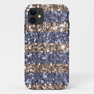 ガーリーなグリッターの一見はすみれ色の銀で縞で飾ります iPhone 11 ケース