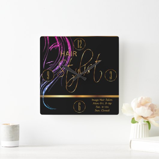 ガーリーなグリッターの毛色の美容師 スクエア壁時計 (ホーム)