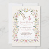 ガーリーなコウテイヘン の花園 女の子のベビーシャワー 招待状 (正面)