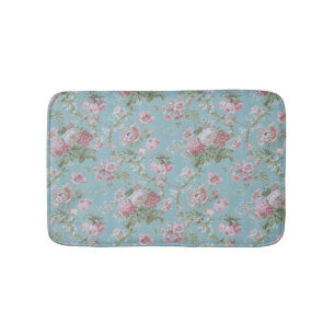 ガーリーなコテージの青の花柄 バスマット