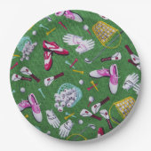 ガーリーなゴルフパターン紙皿 ペーパープレート (正面)