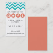 ガーリーなシェブロンのティール(緑がかった色)およびモモ社会的な媒体カード 名刺 (正面/裏面)