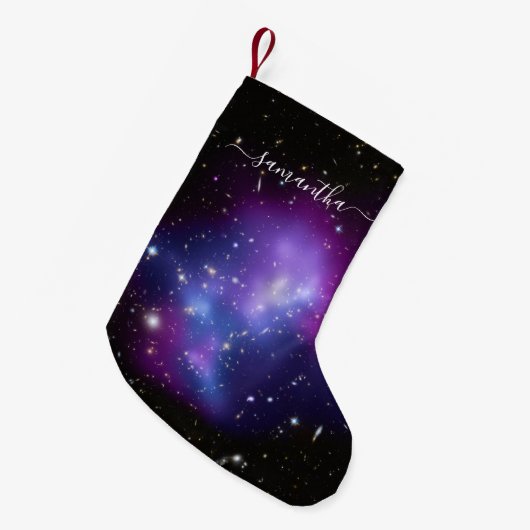 ガーリーなシグネチャー お名前 紫の天体 スモールクリスマスストッキング (正面 (吊り時))