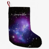 ガーリーなシグネチャー お名前 紫の天体 スモールクリスマスストッキング (正面)
