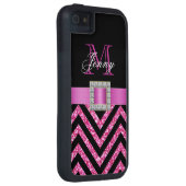 ガーリーなショッキングピンクの黒のシェブロンのグリッター Case-Mate iPhoneケース (裏面/右)