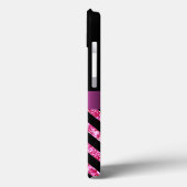 ガーリーなショッキングピンクの黒のシェブロンのグリッター Case-Mate iPhoneケース (裏面 / 左)