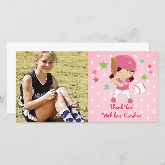 ガーリーなソフトボールはパーソナライズな感謝していしています サンキューカード (正面/裏面)