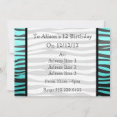 ガーリーなターコイズおよび黒いシマウマのプリントの王冠 招待状 (裏面)