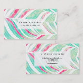 ガーリーなターコイズのピンクの水彩画の手描きのパターン 名刺 (正面/裏面)