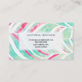ガーリーなターコイズのピンクの水彩画の手描きのパターン 名刺 (裏面)