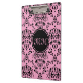 ガーリーなダマスク織のモノグラムのでエレガントで上品なピンクの黒 クリップボード (左)