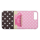 ガーリーなティーカップのピンクおよびブラウンの水玉模様の弓および名前 Case-Mate iPhoneケース (裏面(横))