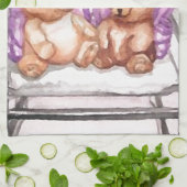 ガーリーなテディー・ベアの話の紫色の薄紫の灰色のラベンダー キッチンタオル (折り畳み)