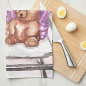 ガーリーなテディー・ベアの話の紫色の薄紫の灰色のラベンダー キッチンタオル (四つ折り)