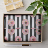 ガーリーなドーナツパターンピンクの白黒のストライブ柄 薄葉紙 (ギフト)