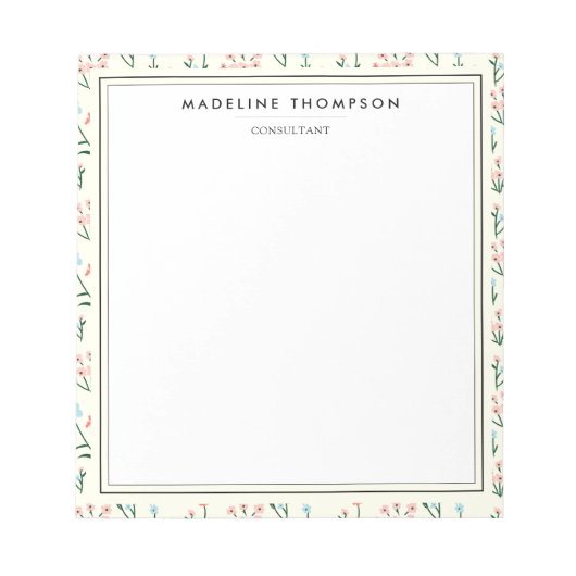 ガーリーなパステルピンクとブルーの花柄 ノートパッド (正面)