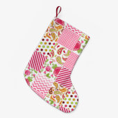 ガーリーなパッチワークの刺激を受けたなクリスマスのストッキング スモールクリスマスストッキング (正面 (吊り時))
