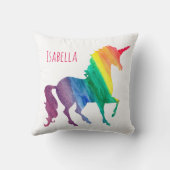ガーリーなパーソナライズでクールな虹のユニコーンの水彩画 クッション (裏面)