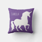 ガーリーなパーソナライズなピンクの紫色のユニコーンのシルエット クッション (裏面)