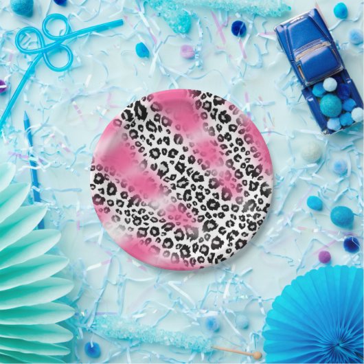 ガーリーなピンクおよびユキヒョウの網 ペーパープレート (パーティー)