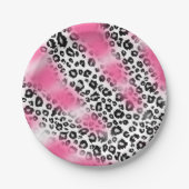 ガーリーなピンクおよびユキヒョウの網 ペーパープレート (正面)