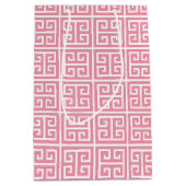 ガーリーなピンクおよび白いギリシャ人の鍵 ミディアムペーパーバッグ (正面)