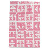 ガーリーなピンクおよび白いギリシャ人の鍵 ミディアムペーパーバッグ (裏面)