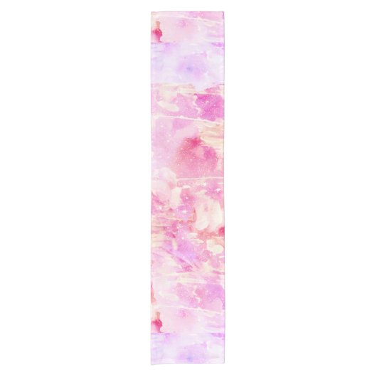 ガーリーなピンクおよび紫色の色彩の鮮やかなきらめく水彩画 ショートテーブルランナー (正面)
