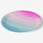 ガーリーなピンクおよび青い水彩画グラデーションな|の誕生日 ペーパープレート (アングル)