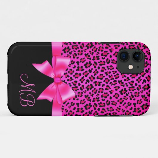 ガーリーなピンクおよび黒いヒョウのプリントのエレガントな上品 Case-Mate iPhoneケース (裏面(横))
