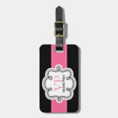 ガーリーなピンクによってステッチされるリボンのパーソナライズなバッグ ラゲッジタグ (正面縦)