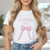 ガーリーなピンクのクォケットボウテーマ Tシャツ