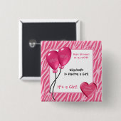 ガーリーなピンクのシマウマのプリントの女の子のベビーシャワー 缶バッジ (正面&裏面)