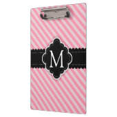 ガーリーなピンクのストライプパターン黒のカスタムのモノグラム クリップボード (左)