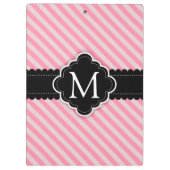 ガーリーなピンクのストライプパターン黒のカスタムのモノグラム クリップボード (裏面)