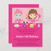 ガーリーなピンクのスパの誕生日のパーティの招待状 招待状 (正面/裏面)