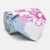 ガーリーなピンクのティール（緑がかった色）の水彩画のヴィンテージの花柄パターン ネクタイ (ロール)