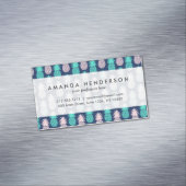 ガーリーなピンクのティール(緑がかった色)の青い熱帯パイナップルパターン マグネット名刺 (インサイチュ)