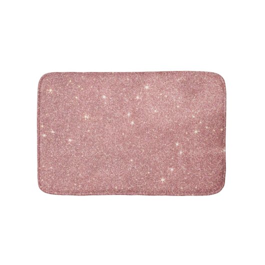 ガーリーなピンクのバラの金ゴールドのシックでフェイクなグリッターパターン バスマット (正面)