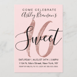 ガーリーなピンクのバラの金ゴールドのスパンコールのグリッターの菓子16 招待状