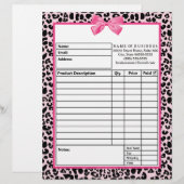 ガーリーなピンクのヒョウのプリントの弓ブティックの注文用紙 レターヘッド (正面/裏面)