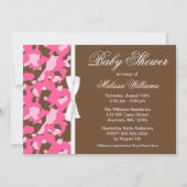 ガーリーなピンクのブラウンの迷彩柄のリボンのベビーシャワー 招待状 (正面)
