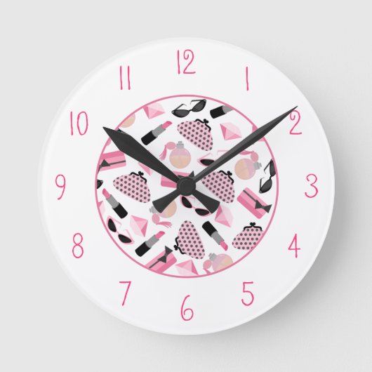 ガーリーなピンクの付属品の時計 ラウンド壁時計 (正面)
