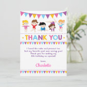 ガーリーなピンクの体操の誕生日の体育館のパーティー サンキューカード (スタンド正面)